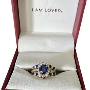 Helzberg Diamonds Two-Tone Sapphire & Diamond Rings (Engagement/Wedding/Bridal)